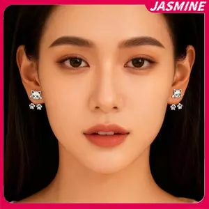 JASMINE Vintage Ngộ nghĩnh Màu Bạc Bông Tai Mèo Cho Nữ Động Vật Dễ Thương Mèo Paw Ba Treo Bông Tai Dự Tiệc Xuyên Trang Sức Quà Tặng JASMINE
