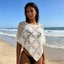 MAPLEPOET-Nữ Sheer Đan Poncho Khăn Tay Hem Móc Cutout Flowy Shrug Áo Cho Đi Biển