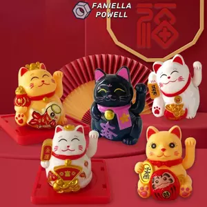 FANIELLAPOWELL Lucky Cat Bức tượng nhỏ, Wave Hand Đồ trang trí ô tô Nhật Bản, Quà tặng Dễ thương Năm sáng tạo vẫy tay Công sở mèo may mắn