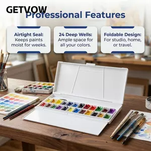 GETVOW 24 Lưới Hộp Sắc Tố, Hộp Gấp Tranh Bảng Màu Nhẹ, Tách Màu Trắng Nhựa Gouache Màu Acrylic Món Ăn Gouache Sáng Tạo Hàng Ngày