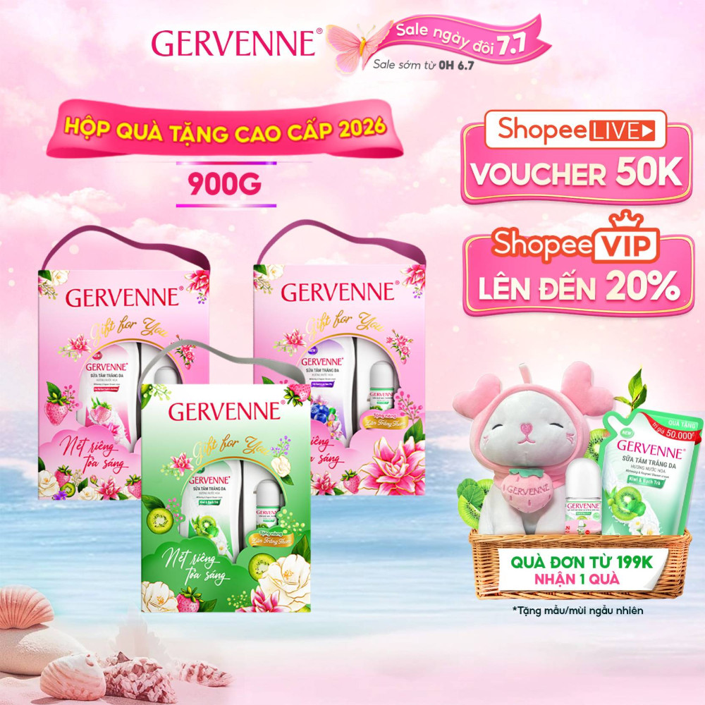 [Hộp quà] Sữa tắm trắng da hương nước hoa Gervenne 450g / 900g (Tặng mùi ngẫu nhiên)