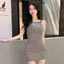 Mùa hè 2026 Pure Desire Hot Girl Váy dài dệt kim sọc đen Sling Túi thắt lưng hẹp Mông Slim-fit Slimer Look Có thể ở giữa @ -