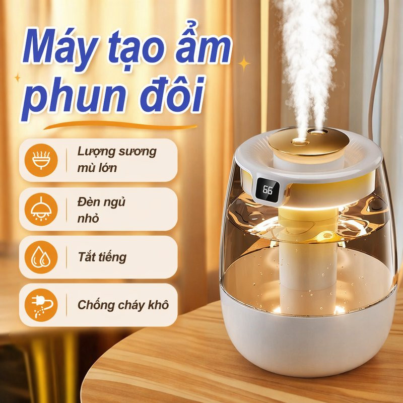 Máy tạo ẩm phun kép Máy tạo ẩm không đạt hiệu suất lớn phun sương tạo ẩm tạo Hiển thị độ ẩm LED
