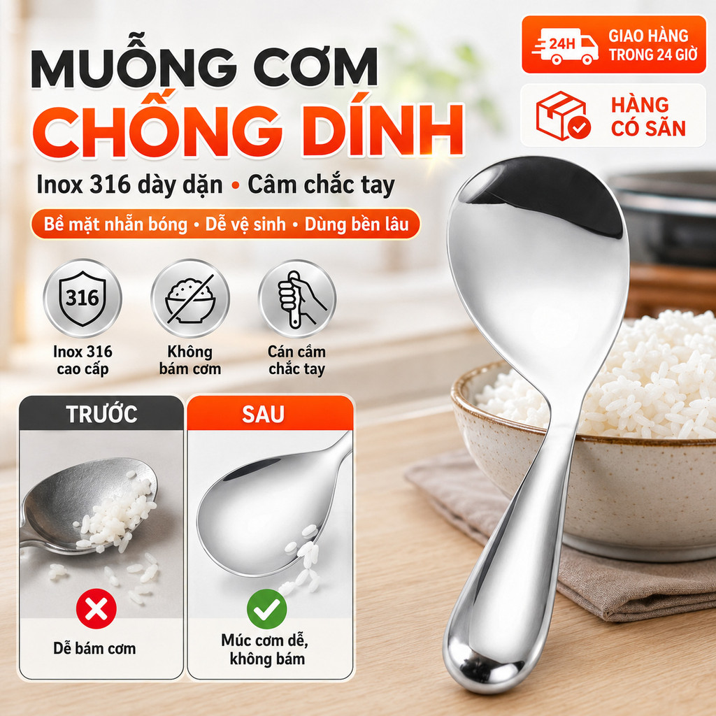 🔥Giá sốc🔥Thìa cơm inox gia dụng/Muỗng chống dính lớn/muỗng ăn cơm/muỗng ăn cơm độc lạ/Muỗng Cơm Chống Dính