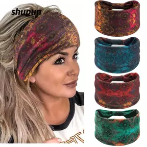 Băng đô SHUPUN Boho, Băng đô thắt nút bông hoa Mandala, Băng đô tập Yoga co giãn vành rộng thời trang Phụ kiện tóc