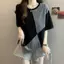 Mùa hè 2026 Plus size Áo thun ngắn tay giả hai mảnh sọc béo không đều khâu rộng che xác thịt Giảm tuổi
