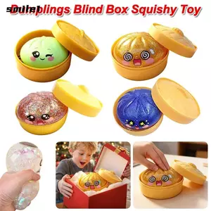 Hộp bánh bao SMILE Đồ chơi Squishy, Bun nhồi bông lấp lánh lấp lánh có khả năng phục hồi chậm Squishy Pinch Le, với Steamer Fidget Soft Giảm căng thẳng Công cụ thư giãn bóng giác quan