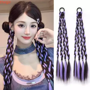 THEGIRL8B 2 Chiếc Quyền Anh Bện Đuôi Ngựa Tóc Giả, Nổi Bật Dài Nhiều Màu Sắc Xoắn Bím, Chịu Nhiệt Thoáng Mát Co Giãn Mô Phỏng Đuôi Ngựa Tóc Giả Hàng Ngày