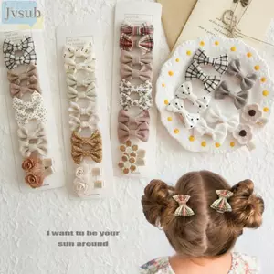 JVSUB 10 Chiếc Nơ BB Kẹp, Cotton Màu Be Cà Phê Nơ Kẹp Tóc, Barrettes Thời Trang Dễ Thương Nổ Kẹp Tóc