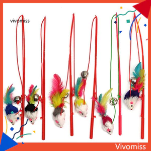 Chuông mèo cưng The Dangle Faux Mouse Feather Rod Roped Đồ chơi vui nhộn