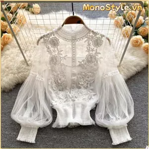 MONOSTYLE 2 Cái / bộ Áo Dài Tay, Vintage Ren Puff Crop Top, Mùa Hè Hàn Quốc Thanh Lịch Thường Ngày Áo Sơ Mi Nữ Quần Áo Nữ