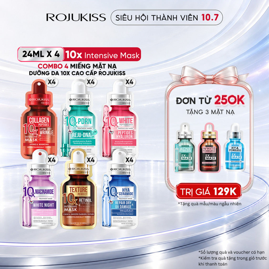 Combo 4 Miếng Mặt Nạ Dưỡng Da ROJUKISS 10X Intensive Mask 24ml