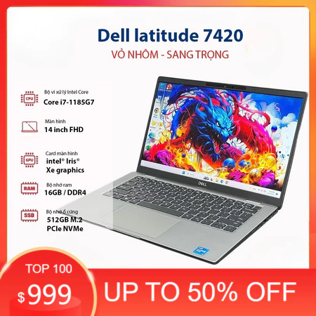 Dell Latitude 7420, Core i7-1185G7, RAM 16GB , Ổ NVME 256GB, Màn 14inch 4K Vỏ nhôm