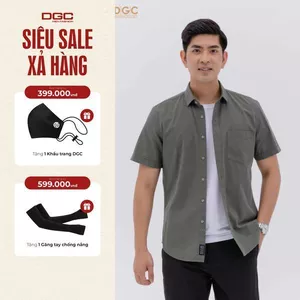 Áo Sơ Mi Ngắn Tay Nam DGC Dáng suông Regular, Vải Cotton Thoáng Mát, Thấm Hút Mồ Hôi - SASNBC34M