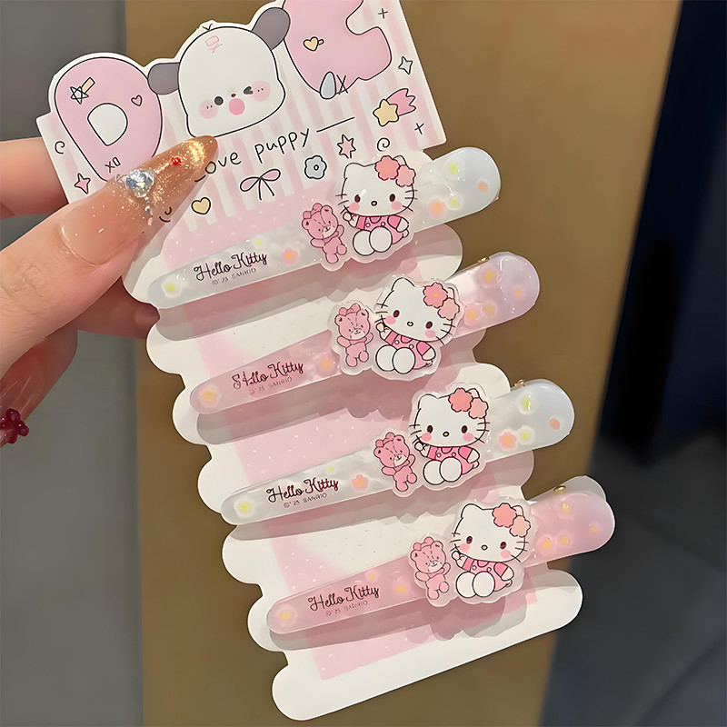[dollpen] Sweet Cherry Blossom Kitty Mũi Nhọn Kẹp Trái Tim Cô Gái Đa Năng Nổ Kẹp Tóc Gấu Hoạt Hình