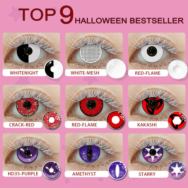 MẮT Halloween Cosplay Màu Kính Áp tròng 9 Phong Cách Anime Mắt Ống Kính Cho Trang Phục Dự Tiệc Trang Điểm