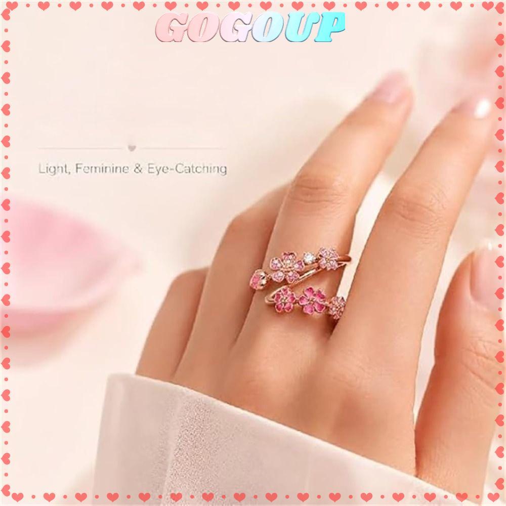 GOGOASDGRF Nữ Hoa Đào Nhẫn, Đá Quý Tôn Đá Quý Pha Lê Có Thể Điều Chỉnh Mở Nhẫn, Hoa Hồng Mạ Vàng Nhiều Kích Cỡ Hộp Nhẫn Nhẹ Đính Hôn Đám Cưới