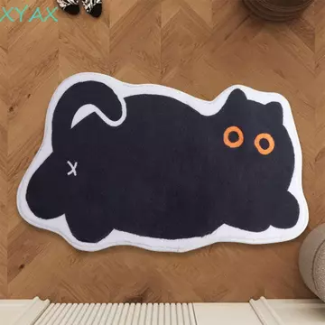 Thảm trải sàn XYAX, Thảm trải sàn hình mèo siêu mềm chống trượt, Thảm vào cửa Thảm trải sàn thấm hút mèo đen dễ thương Hộ gia đình