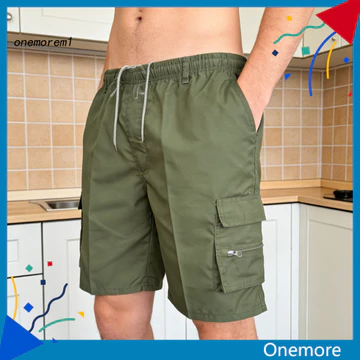 Quần short nam ONEM Quần short công sở Nam Quần short mùa xuân Quần short chở hàng nam có dây thắt lưng đàn hồi và dây rút Túi lớn dáng rộng vừa vặn Quần short thể thao ngoài trời mùa hè Nhẹ cho du lị