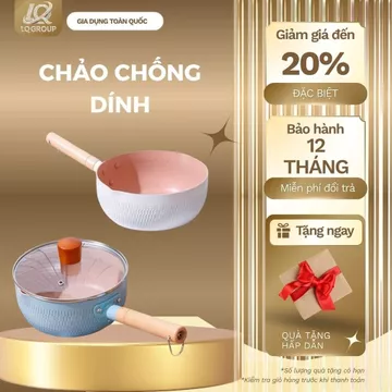 LQ- Chảo chống dính bếp từ sâu lòng 20/24/26/28cm - Chảo vân đá phủ lớp chống dính - Chảo sâu lòng chống dính cán gỗ