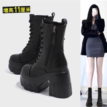 Nền Tảng Giày Bốt Đế Cao Gót Dày Cao Gót Giày Bốt Nữ, Giày Da Gót Siêu Cao Martin Nữ, Công Chúa Nhỏ Phong Cách Mới Bốt Dày Nữ, Nữ