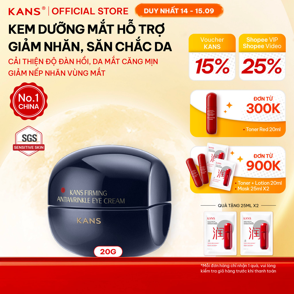 KANS Kem Mắt Chống Lão Hóa 20g Giúp Giảm Nếp Nhăn Đuôi Mắt, Săn Chắc Da, Tăng Độ Đàn Hồi Với Peptide Kép