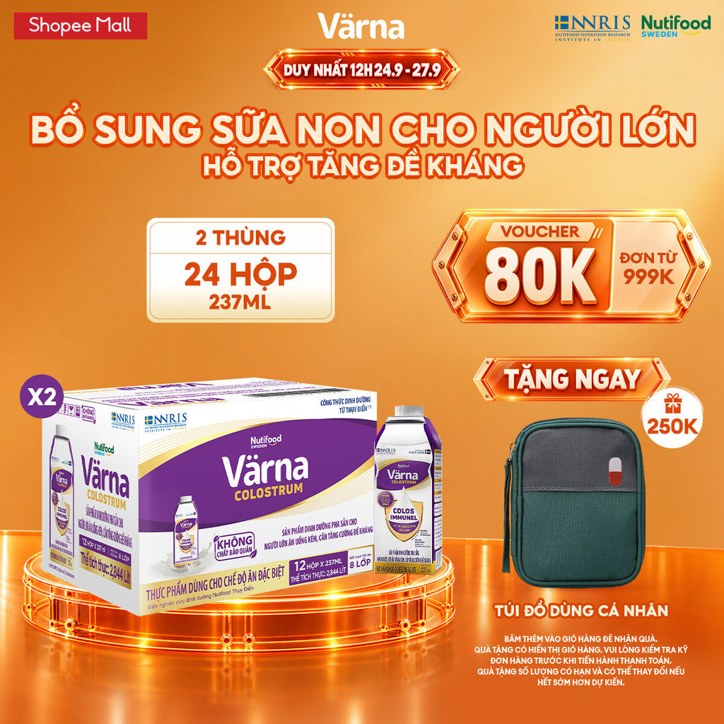 [COMBO ĐỀ KHÁNG 2] Combo 2 Thùng 12 Hộp Sữa Bột Pha Sẵn Varna Colostrum (24 Hộp GIấy) Bổ Sung Sữa Non Tăng Đề Kháng