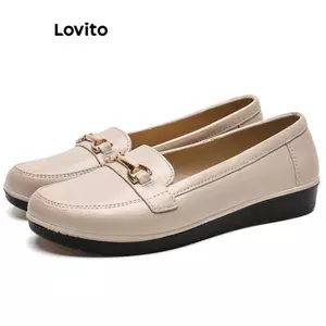 Giày loafer nữ Lovito thanh lịch trang phục trang trọng chuyên nghiệp màu trơn đen Vintage phong cách Anh chống nước LFA67307