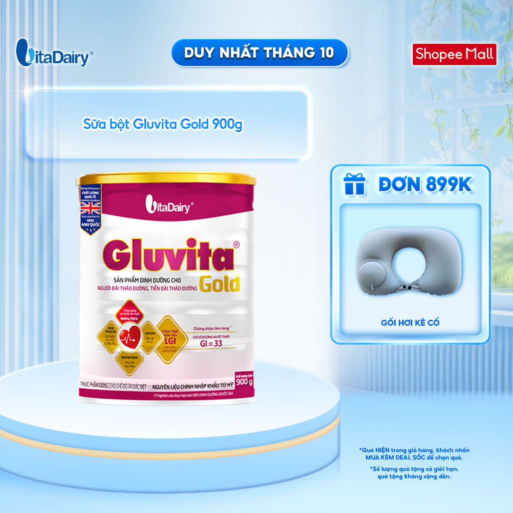 Sữa bột Gluvita Gold dành cho người tiểu đường - Giúp kiểm soát đường huyết - Lon 900g