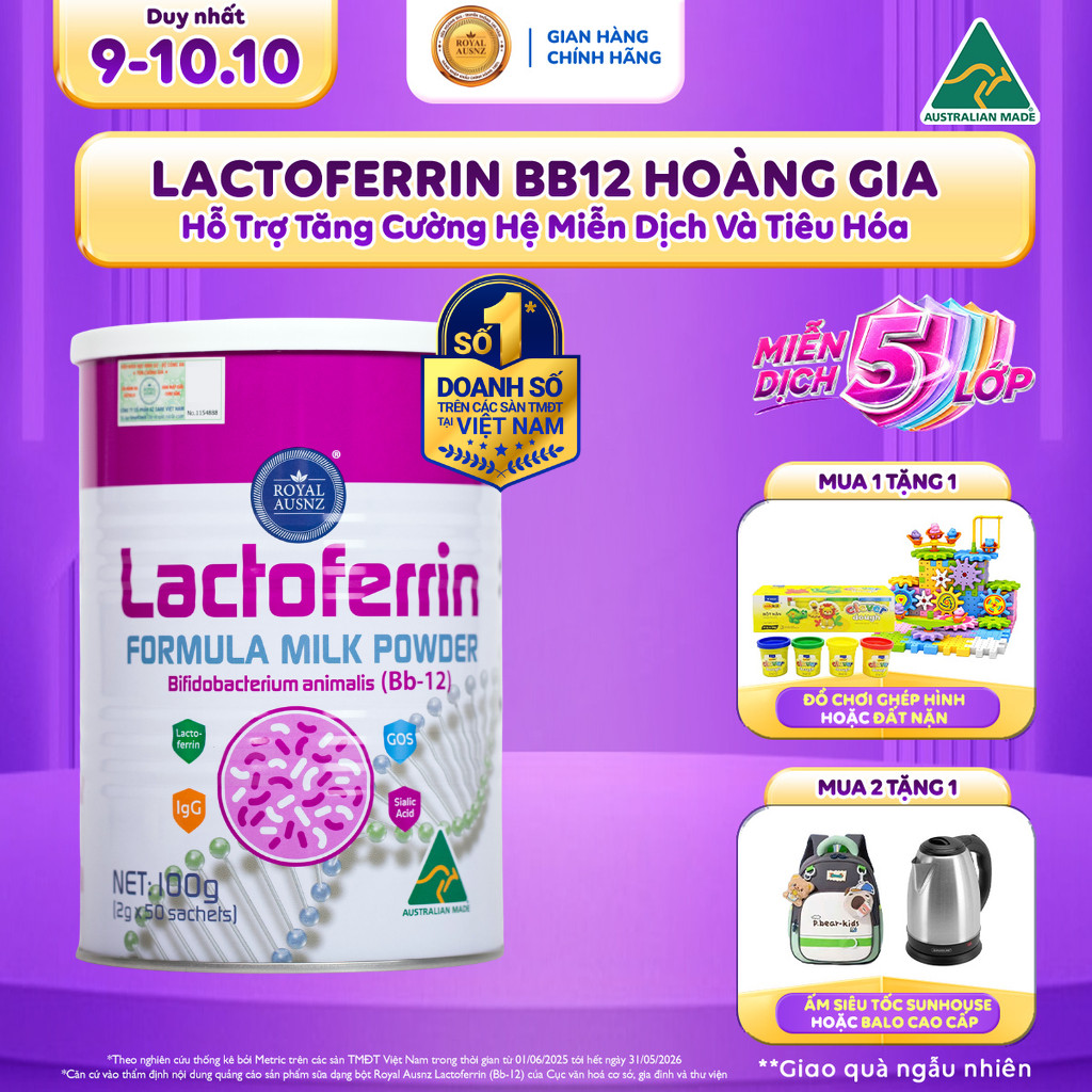 Lactoferrin Hoàng Gia ROYAL AUSNZ Lactoferrin Hồng BB12, Hỗ Trợ Tăng Đề Kháng, Miễn Dịch Cho Bé Hộp 100g