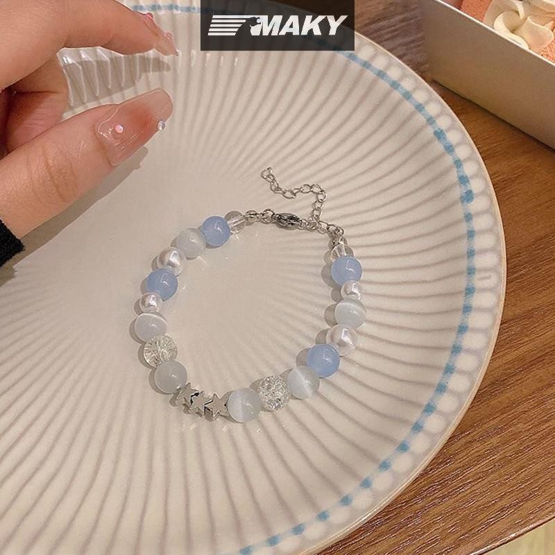 Newwellknownepic Sweet Pentagram Ngọc Trai Đính Hạt Vòng Tay Nữ Cô Gái Thẩm Mỹ Ngôi Sao Dễ Thương Màu Xanh Vòng Tay Thủy Tinh Phụ Kiện Trang Sức Quà Tặng VN