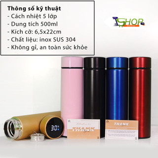 Bình Giữ Nhiệt Nhiệt Kế 500ml Thông Minh, Inox 304 An Toàn Không Gỉ