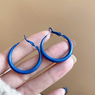 Bông tai tròn màu xanh Klein phong cách cổ điển cho nữ