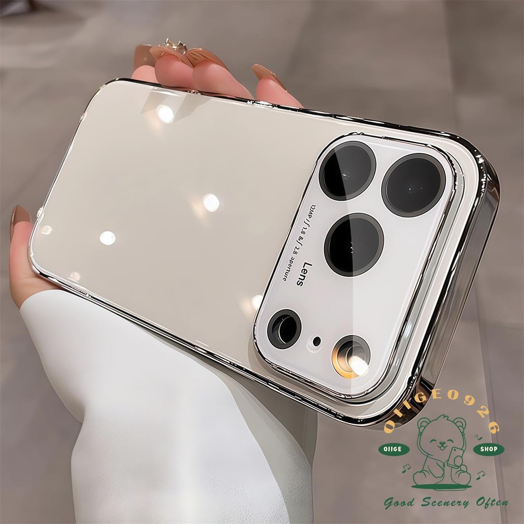 【 Ốp lưng iPhone17 】 Vỏ điện thoại mạ kính pha lê đá màu cam iphone17 Pro Max 16 15 14 13 cho vỏ iPhone Vỏ mềm silicon TPU chống sốc