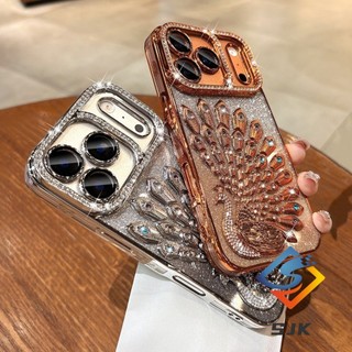 Mới Lấp Lánh Gradient 6D Kim Cương Con Công Ốp Lưng Điện Thoại IPhone 17 Pro Max 17Air 13 14 15 16 Pro Max Vỏ Silicon Mềm Trong Suốt