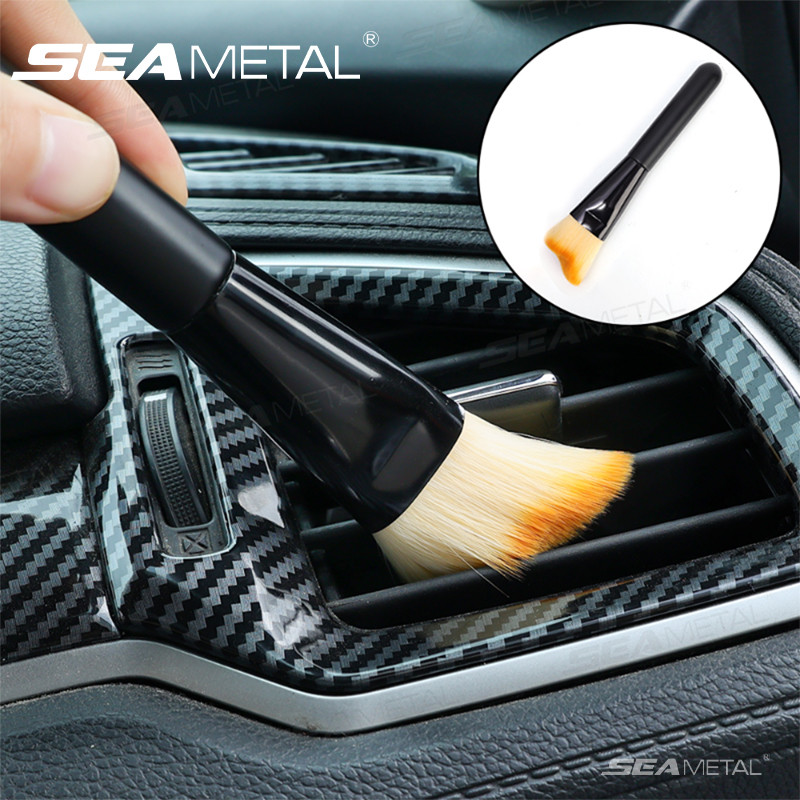 SEAMETAL Car Air Outlet Bảng điều khiển Chi tiết Bàn chải tay cầm dài Bàn chải làm sạch mềm cong Phụ kiện ô tô Dụng cụ làm sạch loại bỏ bụi
