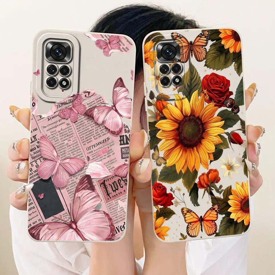 Ốp Điện Thoại In Hình Mèo Bướm Hoa Cho Xiaomi Redmi Note 11 11s 11 Pro Vỏ Silicon Lỏng Cho Redmi Note11 Pro