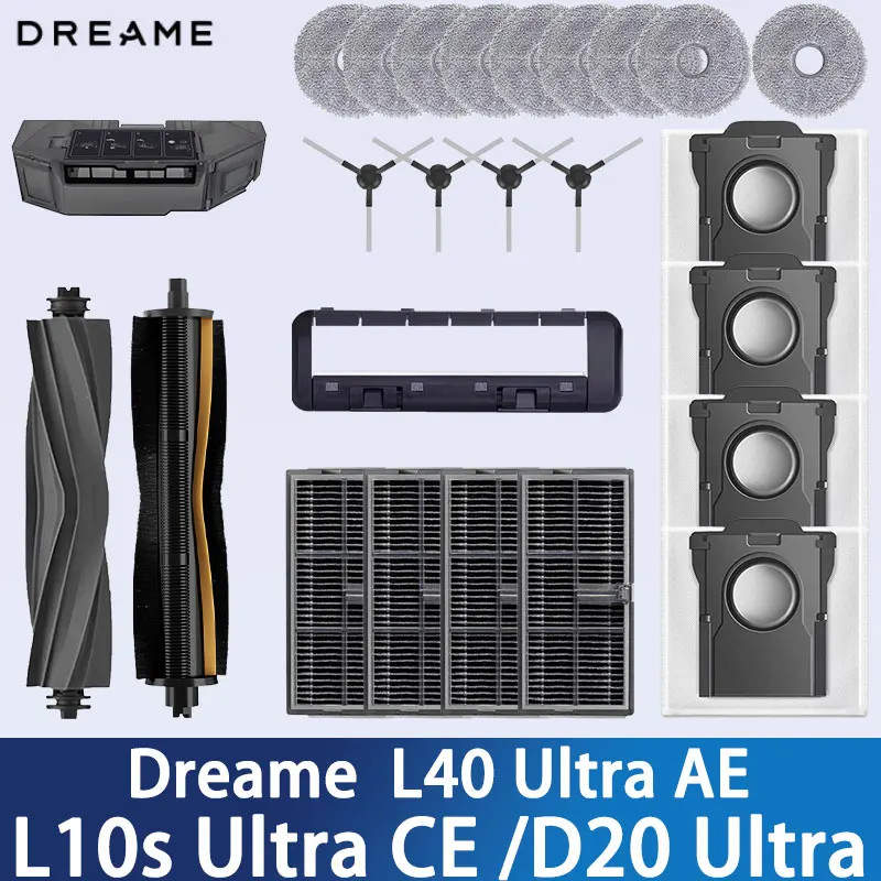 Bàn chải chính Dreame D20 Ultra L40 Ultra AE L10s Ultra CE, bàn chải cạnh, vải, túi đựng bụi, màn hình lọc