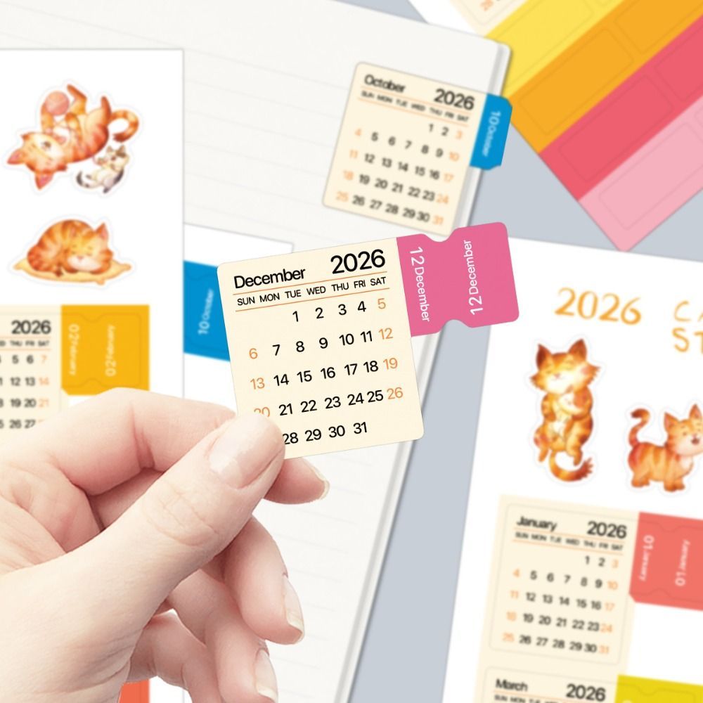 Nhãn dán lịch BEABOUT 2026, Sổ lưu niệm tự làm 2 tờ Nhãn dán kế hoạch hàng tháng, Thẻ lịch tự dính hoạt hình đơn giản Sử dụng trường học / văn phòng