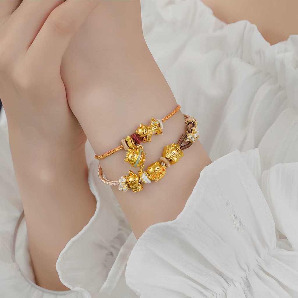 Vòng tay mạ vàng 24K mặt dây chuyền nhỏ thú cưng, series công viên giải trí, màu vàng dễ thương