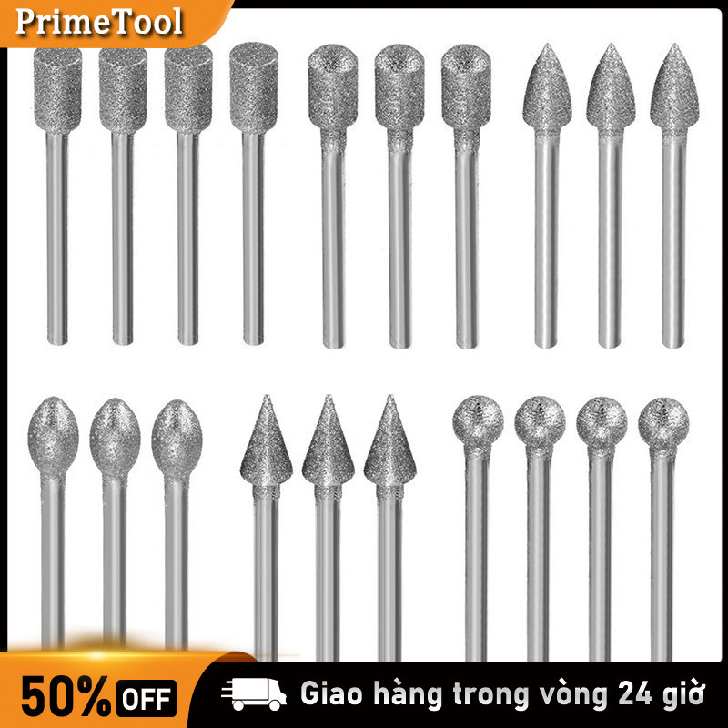 Set Mũi Mài Kim Cương 3mm – 20 Chiếc Chạm Khắc, Dũa Mịn Grit 150, Phù Hợp Khoan Mini