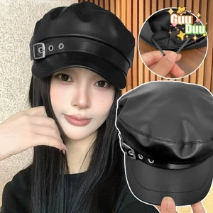 Mũ Nồi Da Đen Có Thể Điều Chỉnh – Kiểu Dáng Nhỏ Gọn Cho Nữ – Phong Cách Cổ Điển Thời Trang Đường Phố