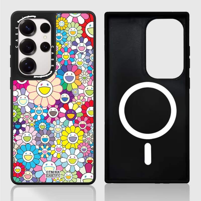 Ốp lưng CASECASE X FLOWERS (RAINDOW) Vỏ hút từ tính gương đen mờ cho Samsung Galaxy S23 S24 S25 Ultra Plus Mặt sau cứng có hộp khắc logo