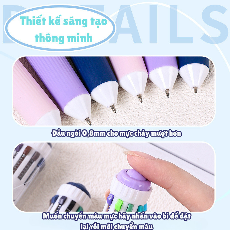 Combo bút bi 10 màu sáng tạo viết mượt, đổi màu dễ thương cho học sinh, sinh viên, văn phòng