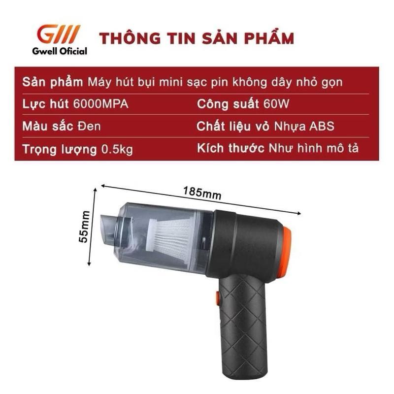 Máy Hút Bụi Mini Cầm Tay Không Dây Lực Hút 6000MPA Nhỏ Gọn, Pin Sạc Tiện Lợi, Lực Hút Siêu Mạnh, Công Suất 60w