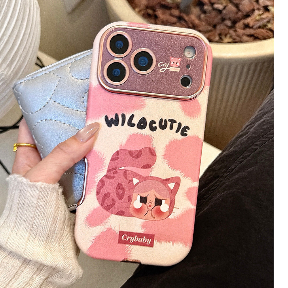 Màu Hồng Da Báo Khóc Gấp Giá Đỡ Da Ốp Lưng Điện Thoại Cho iPhone 17 Pro Max 17 Air 16 Plus 15 14 13 Vỏ Bảo Vệ Chống Sốc