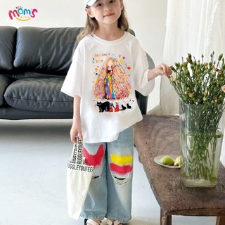 ÁO Thun Cotton MớI Cho Bé GáI ThiếT Kế HọA TiếT In áO Tay NgắN Phù HợP áO Thun Cho Bé GáI