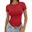 Áo thun PYCOU được trang bị, Áo cổ tròn mềm mại co giãn, Áo Crop top Crop top thoáng khí hợp thời trang