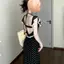Đầm ren cổ vuông chấm bi kiểu Pháp phong cách mới Váy lá sen mùa hè mỏng hơn Halter Váy dài hai lớp eo hẹp