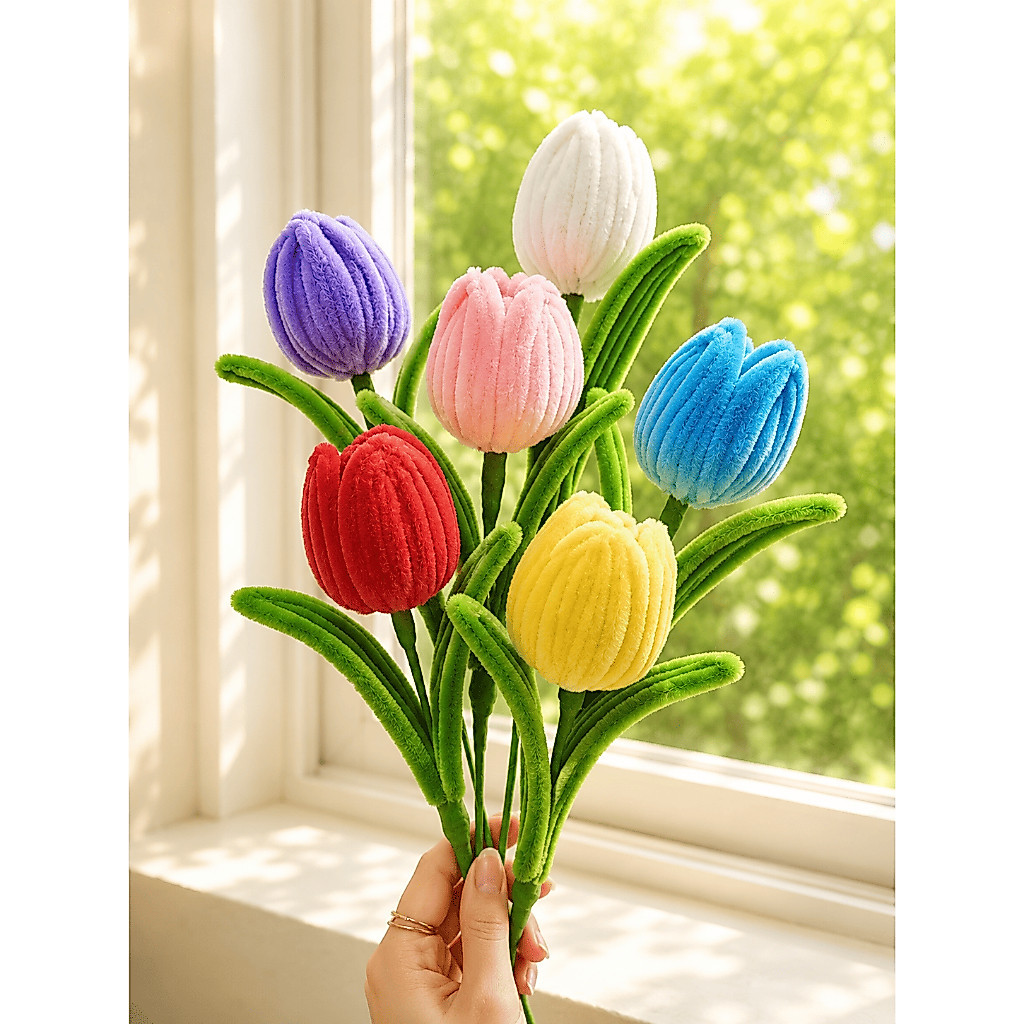 [HỎA TỐC HCM] Cành Hoa Tulip Bằng Kẽm Nhung Làm Sẵn, Hoa Handmade Trang Trí, Làm Hoa Bó ANGIHOME